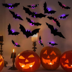 Halloween LED Bats Light Wall Stickers 3D Bat Decorations Set