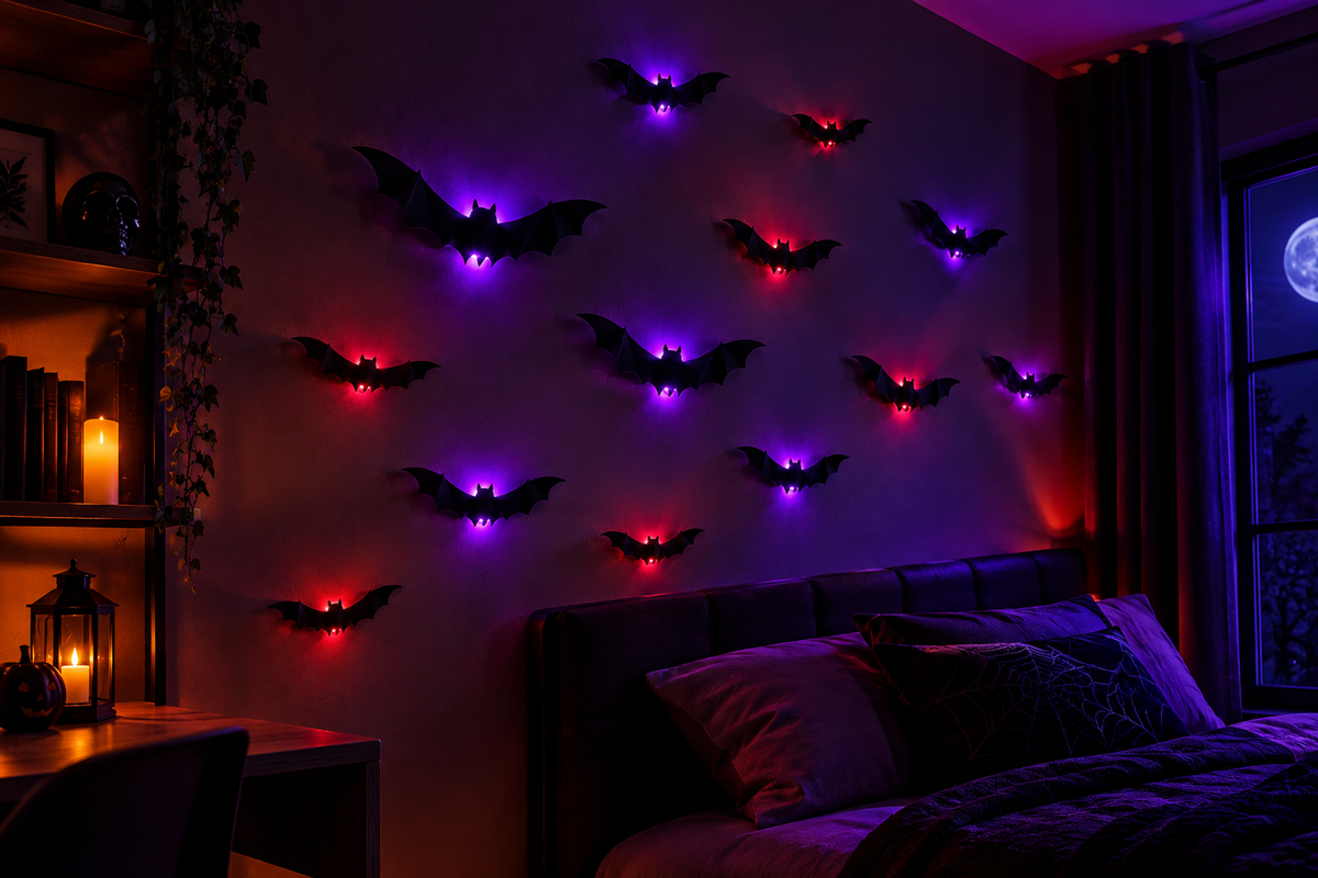 Murciélagos LED de pared en un dormitorio
