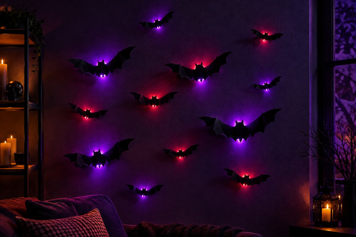 Halloween LED Bats Light Wall Stickers 3D Bat Decorations Set